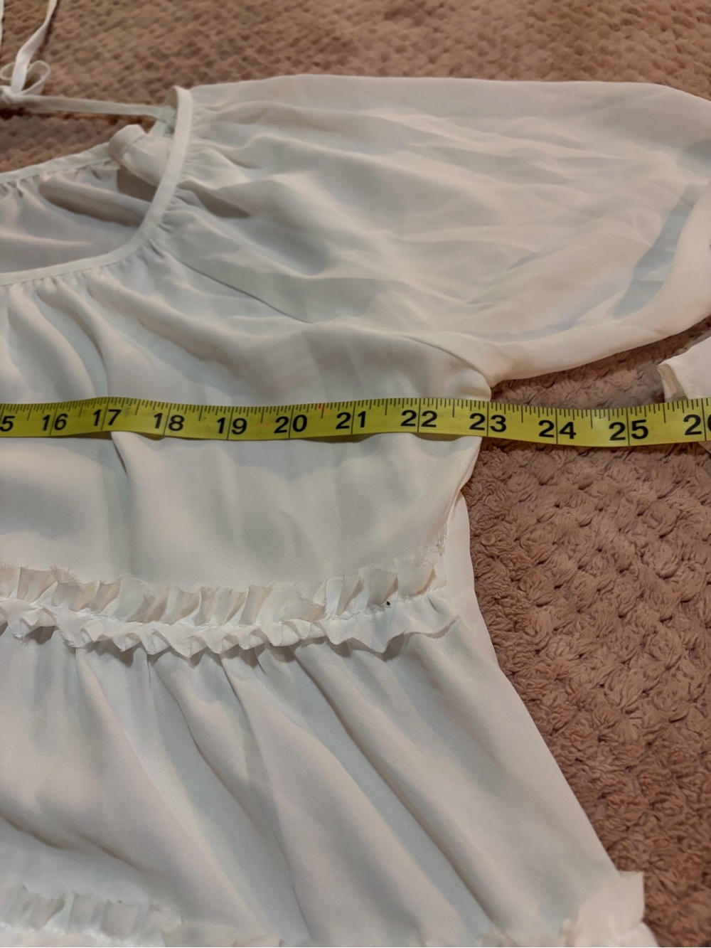 Boho White Ruffled Tie-Neck Peasant Blouse - Picture 4 of 7